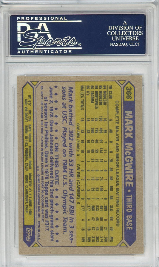 Graded 1987 Topps Mark McGwire #366 Rookie RC Baseball Card PSA 9 Mint