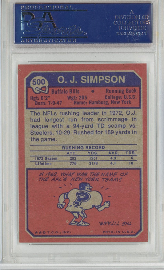 Graded 1973 Topps OJ Simpson #500 Football Card PSA 8 NM-MT