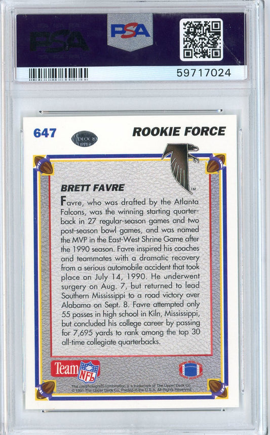 Graded 1991 Upper Deck Brett Favre #647 Rookie RC Football Card PSA 10 Gem Mint