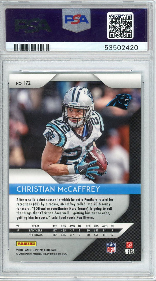 Graded 2018 Panini Prizm Christian McCaffrey #172 Football Card PSA 10 Gem Mint