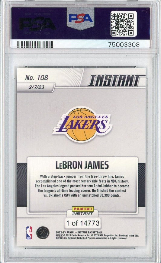 Graded 2022 Panini Instant LeBron James #108 Basketball Card PSA 10 Gem Mint