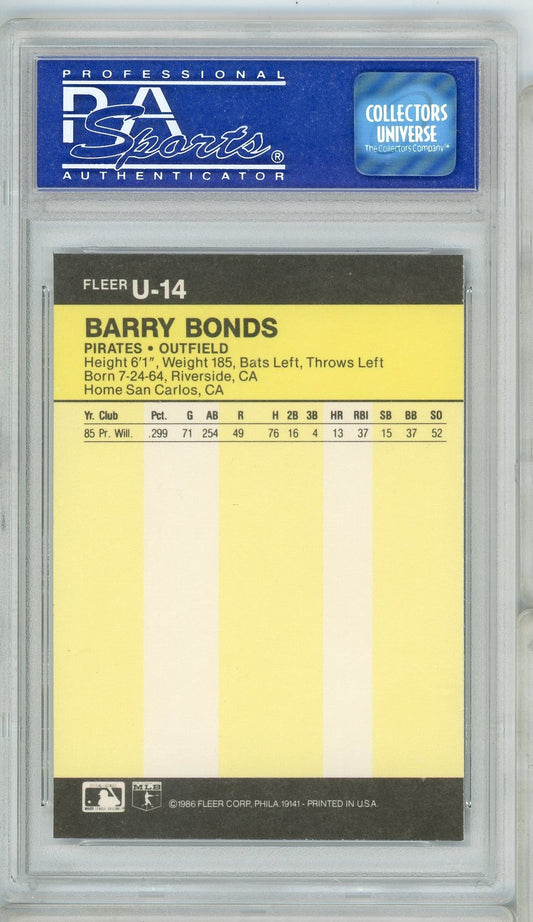 Graded 1986 Fleer Update Barry Bonds #U14 Rookie RC Baseball Card PSA 9 Mint