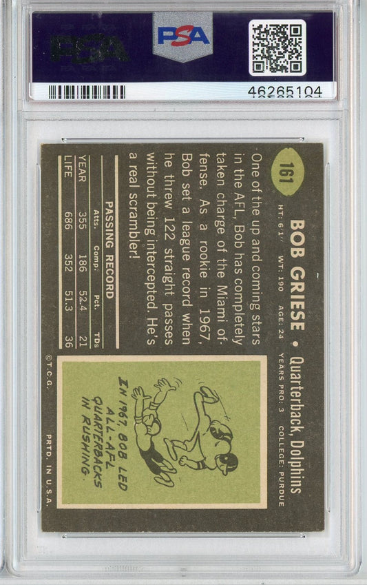 Graded 1969 Topps Bob Griese #161 Football Card PSA 8 NM-MT
