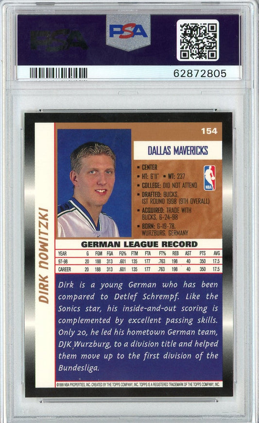 Graded 1998 Topps Dirk Nowitzki #154 Rookie RC Basketball Card PSA 9 Mint
