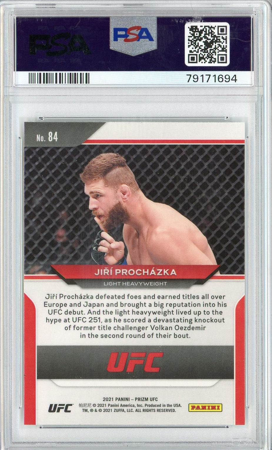 Graded 2021 Panini Prizm UFC Jiri Prochazka #84 Rookie RC UFC MMA Card PSA 10 Gem Mint