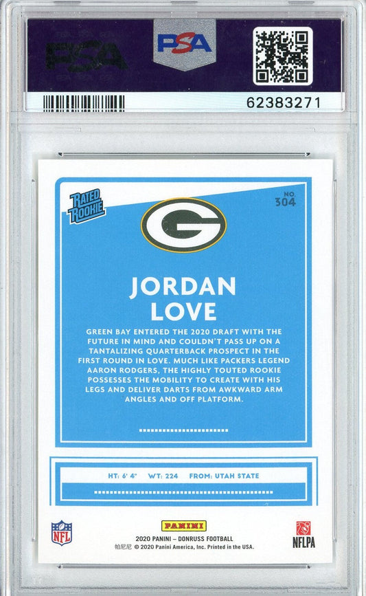 Graded 2020 Panini Donruss Jordan Love #304 Canvas Rookie RC Football Card PSA 10 Gem Mint