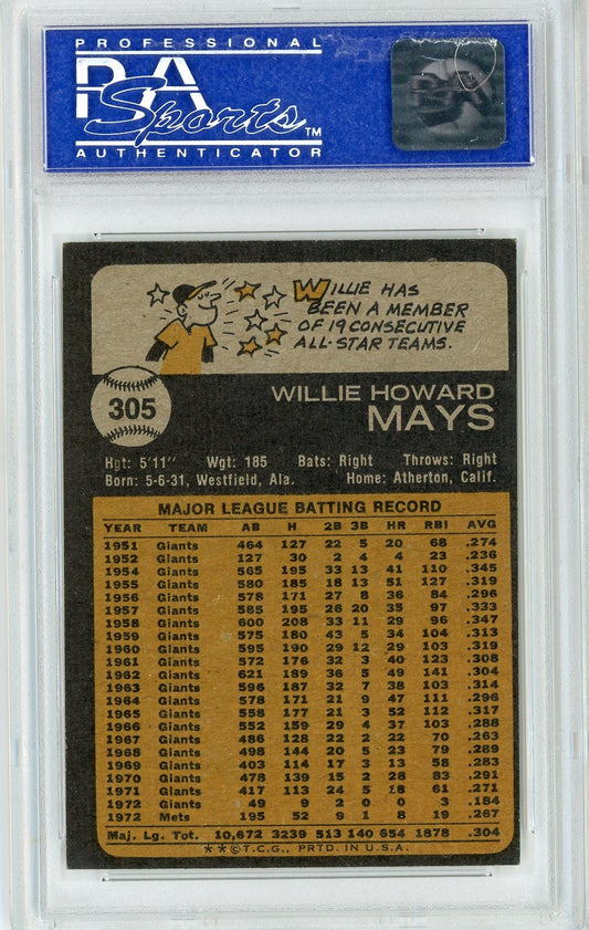 Graded 1973 Topps Willie Mays #305 Baseball Card PSA 6 EX-MT