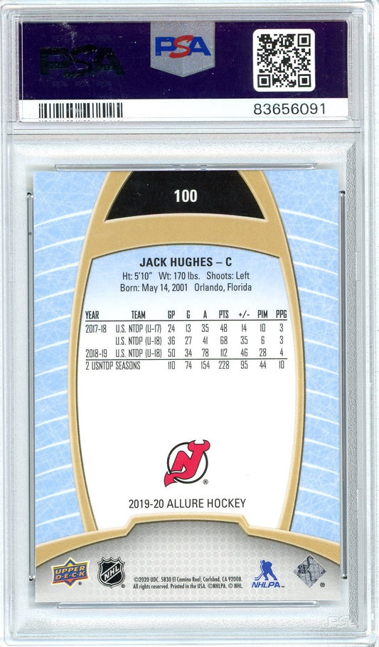 Graded 2019 Upper Deck Allure Jack Hughes #100 Rookie RC Hockey Card PSA 10 Gem Mint