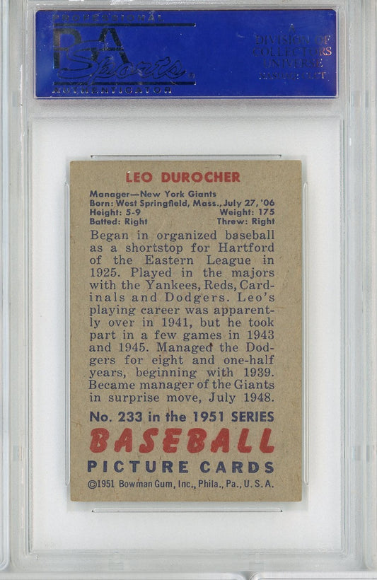 Graded 1951 Bowman Leo Durocher #233 Baseball Card PSA 6 EX-MT