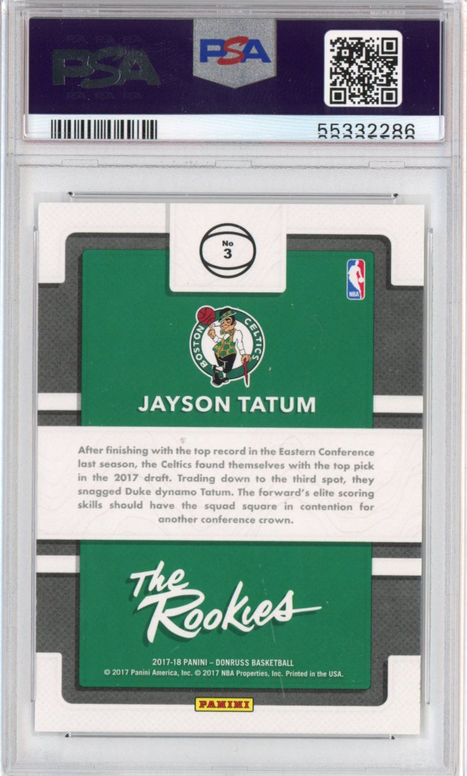 Graded 2017-18 Panini Donruss Jayson Tatum #3 The Rookies RC Basketball Card PSA 10 Gem Mint