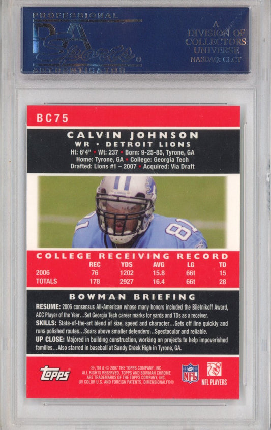 Graded 2007 Bowman Chrome Calvin Johnson #BC75 Rookie RC Football Card PSA 10 Gem Mint