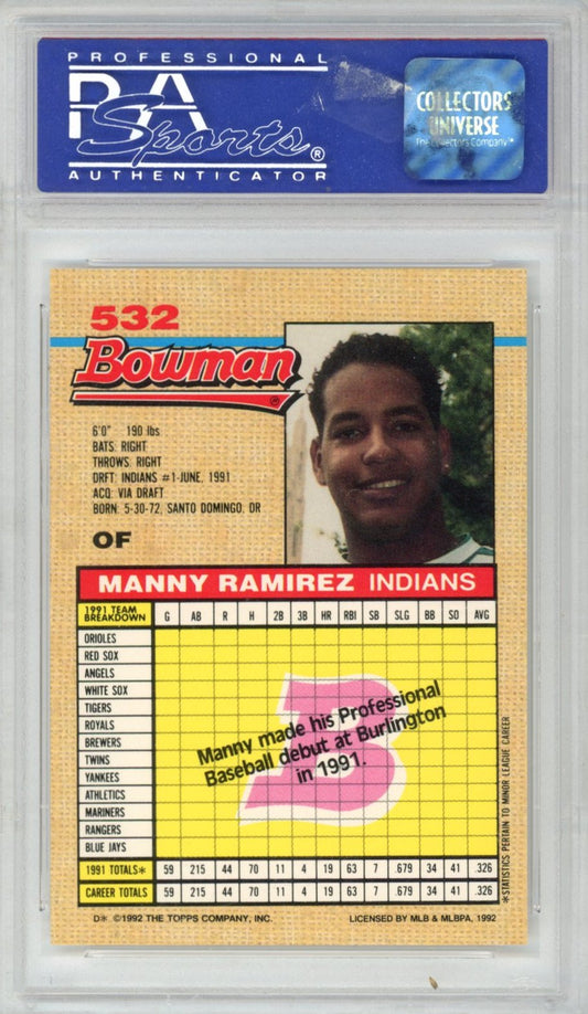 Graded 1992 Bowman Manny Ramirez #532 Rookie RC Baseball Card PSA 10 Gem Mint