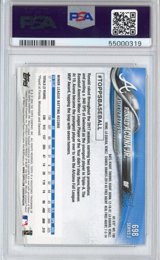 Graded 2018 Topps Complete Set Ronald Acuna Jr. #698 Bat Pointing Up Rookie RC Baseball Card PSA 10 Gem Mint