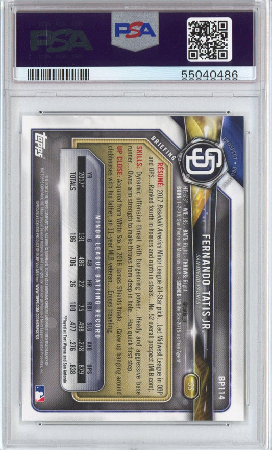 Graded 2018 Topps Bowman Fernando Tatis Jr. #BP114 Paper Prospects Rookie RC Baseball Card PSA 10 Gem Mint