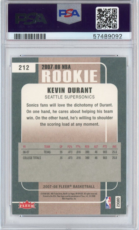 Graded 2007-08 Fleer Kevin Durant #212 Rookie RC Basketball Card PSA 10 Gem Mint