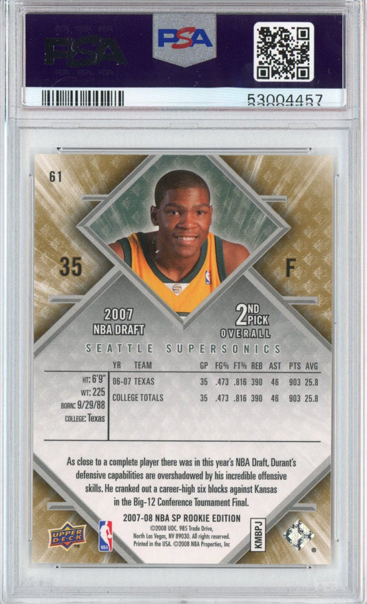 Graded 2007-08 Upper Deck UD SP Rookie Edition Kevin Durant #61 RC Basketball Card PSA 10 Gem Mint