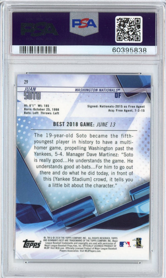 Graded 2018 Topps Bowman's Best Juan Soto #29 Rookie RC Baseball Card PSA 10 Gem Mint