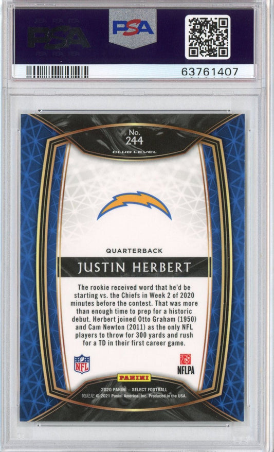 Graded 2020 Panini Select Justin Herbert #244 Club Level Rookie RC Football Card PSA 10 Gem Mint