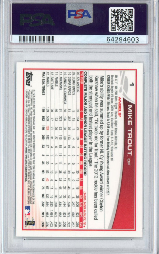 Graded 2013 Topps Chrome Mike Trout #1 Sliding Rookie Cup RC Baseball Card PSA 10 Gem Mint