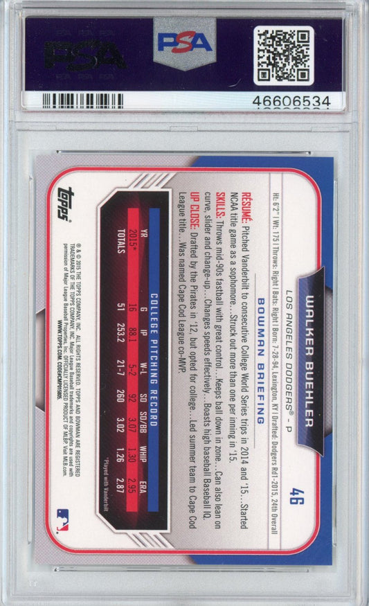 Graded 2015 Bowman Draft Walker Buehler #46 Rookie RC Baseball Card PSA 10 Gem Mint