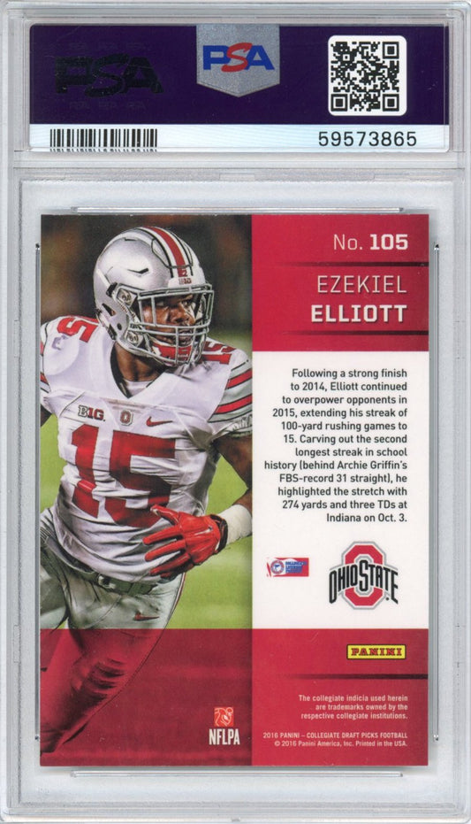 Graded 2016 Panini Prizm College Draft Picks DP Ezekiel Elliott #105 Rookie RC Football Card PSA 10 Gem Mint