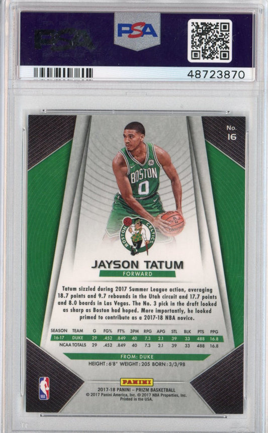 Graded 2017-18 Panini Prizm Jayson Tatum #16 Rookie RC Basketball Card PSA 10 Gem Mint