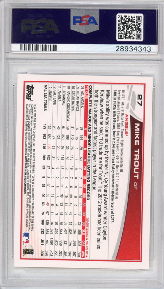 Graded 2013 Topps Mike Trout #27 Sliding Rookie Cup RC Baseball Card PSA 10 Gem Mint