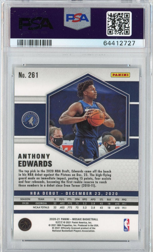 Graded 2020-21 Panini Mosaic Anthony Edwards #261 Rookie RC Basketball Card PSA 10 Gem Mint