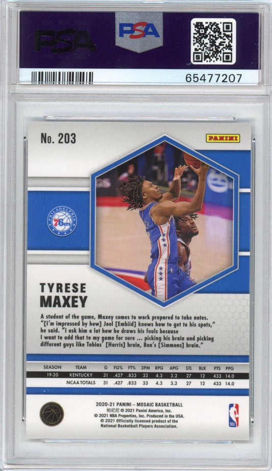 Graded 2020-21 Panini Mosaic Tyrese Maxey #203 Rookie RC Basketball Card PSA 10 Gem Mint