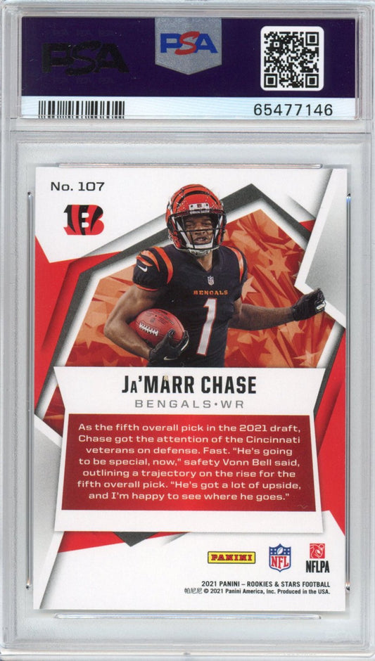 Graded 2021 Panini Rookies & Stars Ja'Marr Chase #107 Rookie RC Football Card PSA 10 Gem Mint