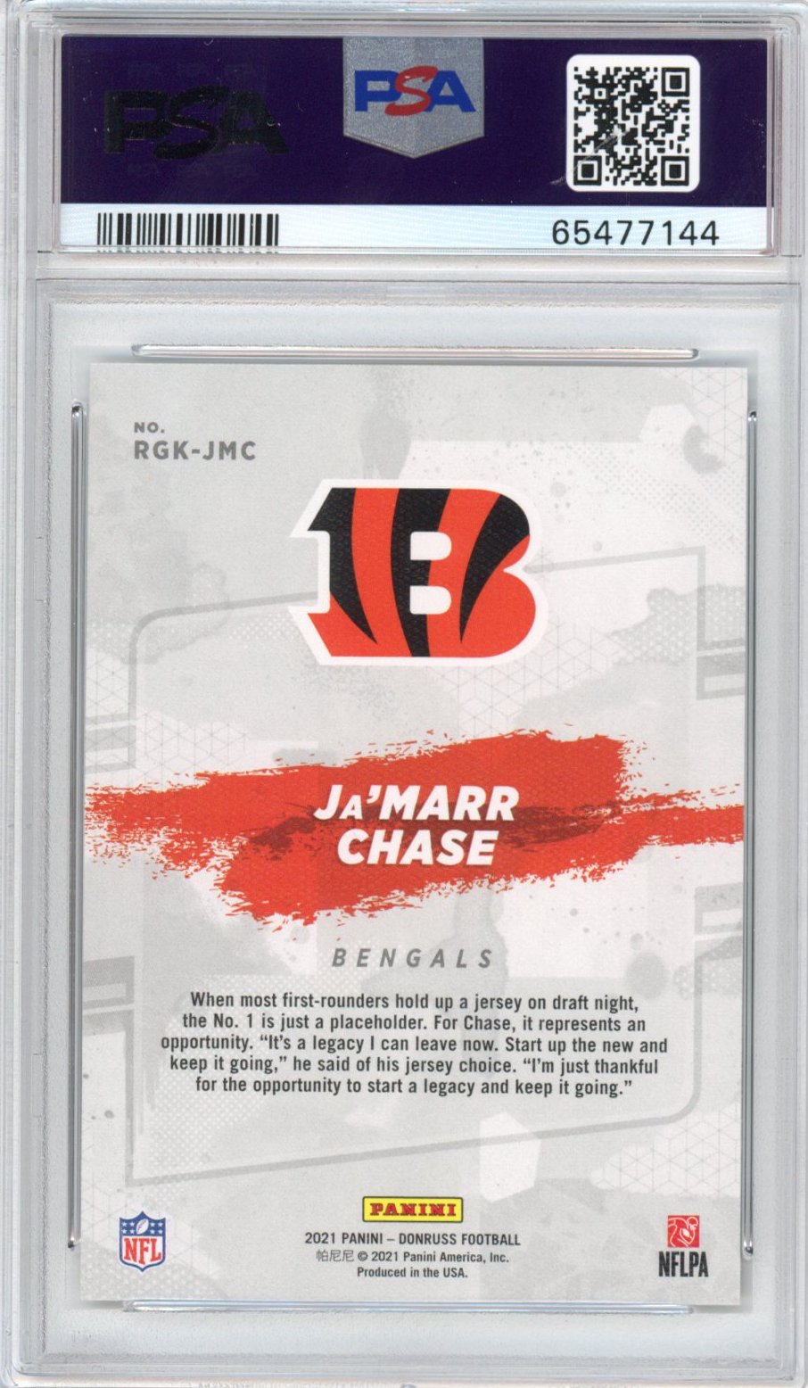 Graded 2021 Panini Donruss Ja'Marr Chase #RGKJMC Gridiron Kings Rookie RC Football Card PSA 10 Gem Mint