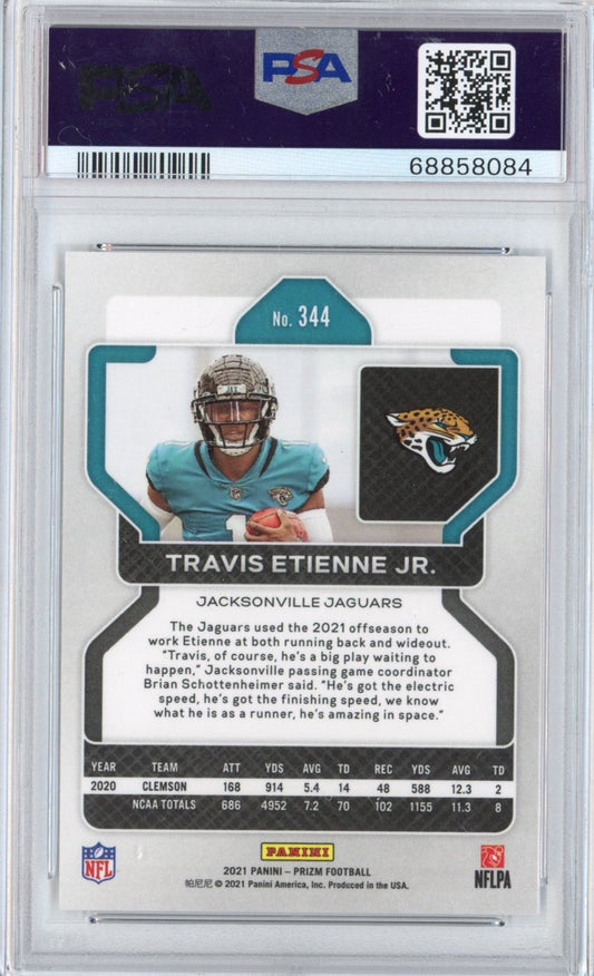 Graded 2021 Panini Prizm Travis Etienne Jr. #344 Rookie RC Football Card PSA 10 Gem Mint