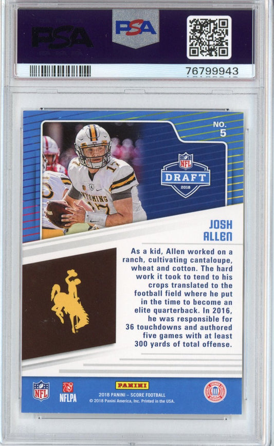 Graded 2018 Panini Score Josh Allen #5 NFL Draft Rookie RC Football Card PSA 10 Gem Mint