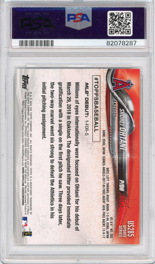 Graded 2018 Topps Update Shohei Ohtani #US285 Rookie RC Baseball Card PSA 10 Gem Mint