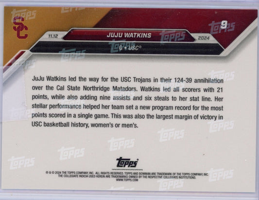2024 Topps Bowman U Now JuJu Watkins #9 Blue #/49 USC Trojans Rookie RC Basketball Card