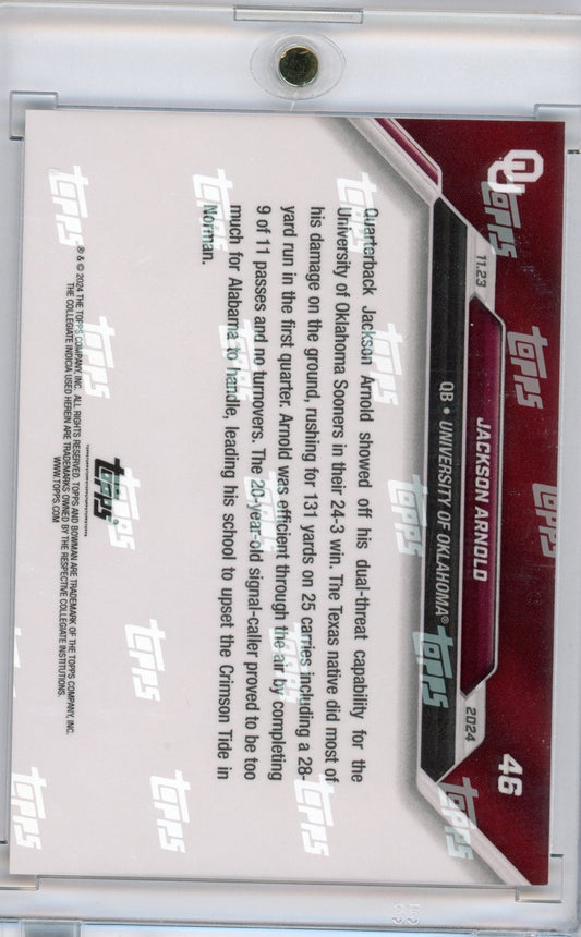 2024 Topps Bowman U Now Jackson Arnold #46 Red #/10 Oklahoma Sooners Rookie RC Football Card