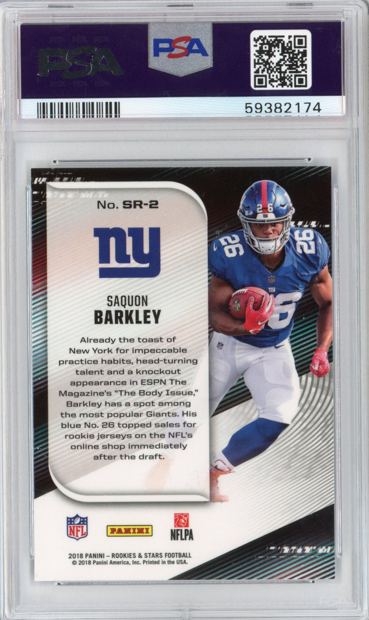 Graded 2018 Panini Rookies & Stars Saquon Barkley #SR-2 Stellar Rookies Rookie RC Football Card PSA 10 Gem Mint