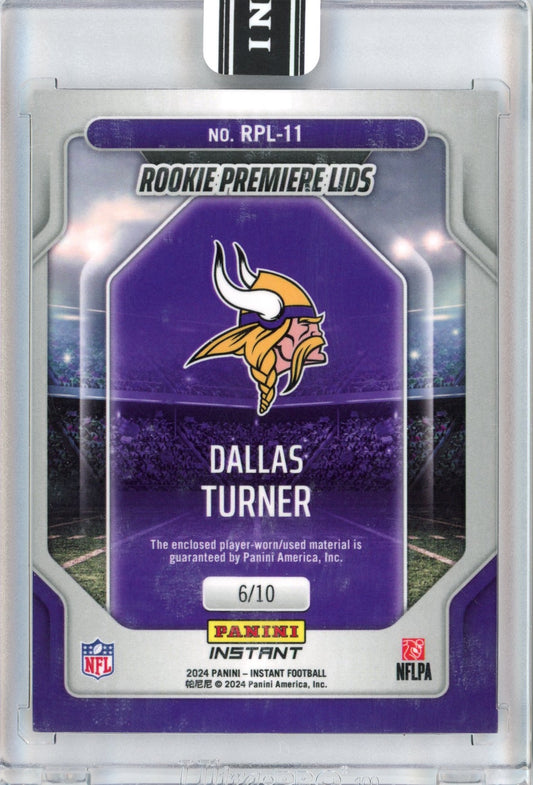 2024 Panini Instant Dallas Turner #RPL-11 Rookie Premiere Lids #/10 Rookie RC Football Card