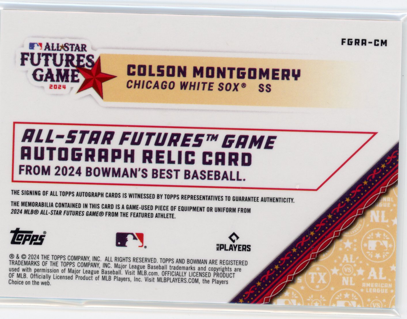 2024 Topps Bowmans Best Colson Montgomery #FGRA-CM Futures Game Auto /150 Rookie RC Baseball Card