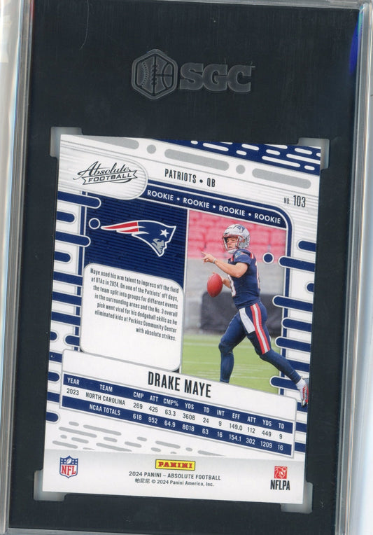 Graded 2024 Panini Absolute Drake Maye #103 Orange Rookie RC Football Card SGC 10 Gem Mint
