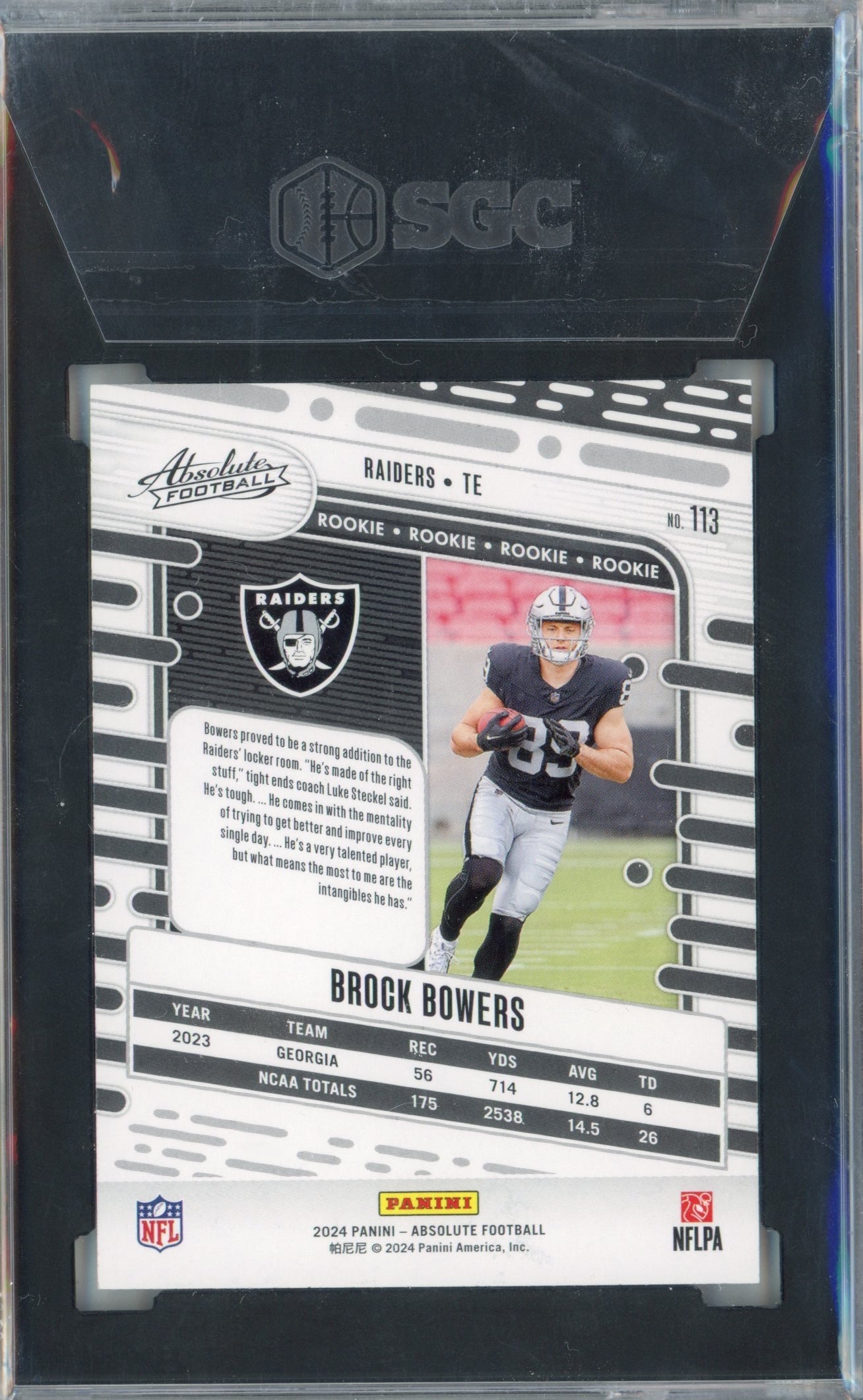 Graded 2024 Panini Absolute Brock Bowers #113 Retail Rookie RC Football Card SGC 10 Gem Mint