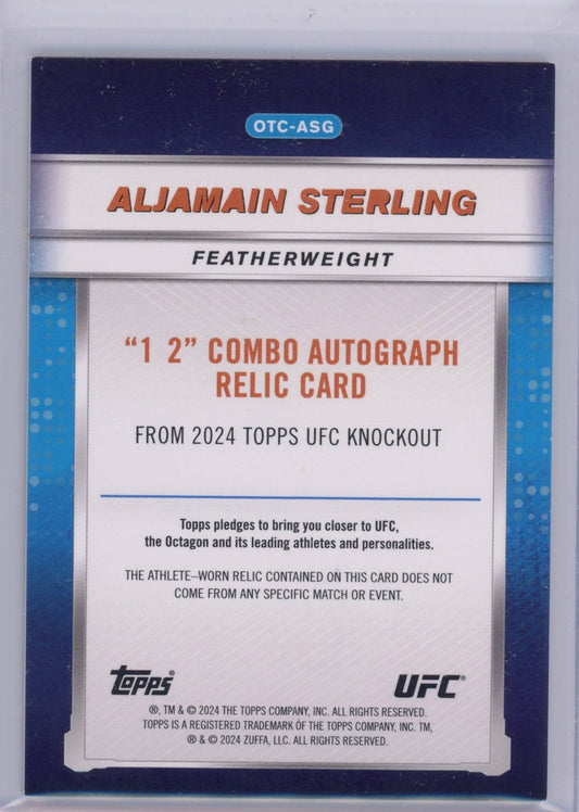 2024 Topps Knockout Aljamain Sterling #OTCASG 1-2 Combo Auto Relic Blue /50 UFC MMA Card