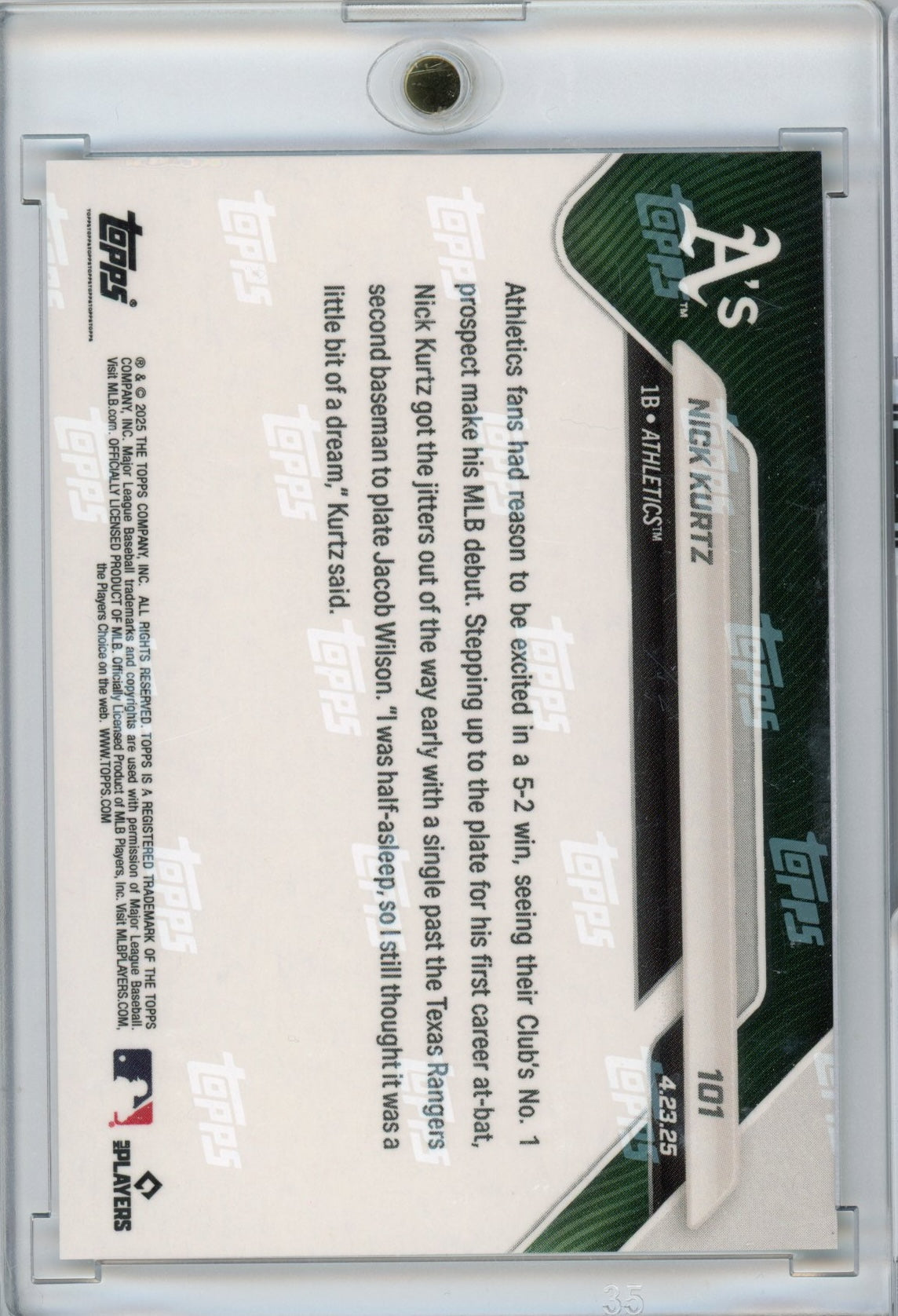 2025 Topps Now Nick Kurtz #101 Gold /50 Rookie RC Baseball Card