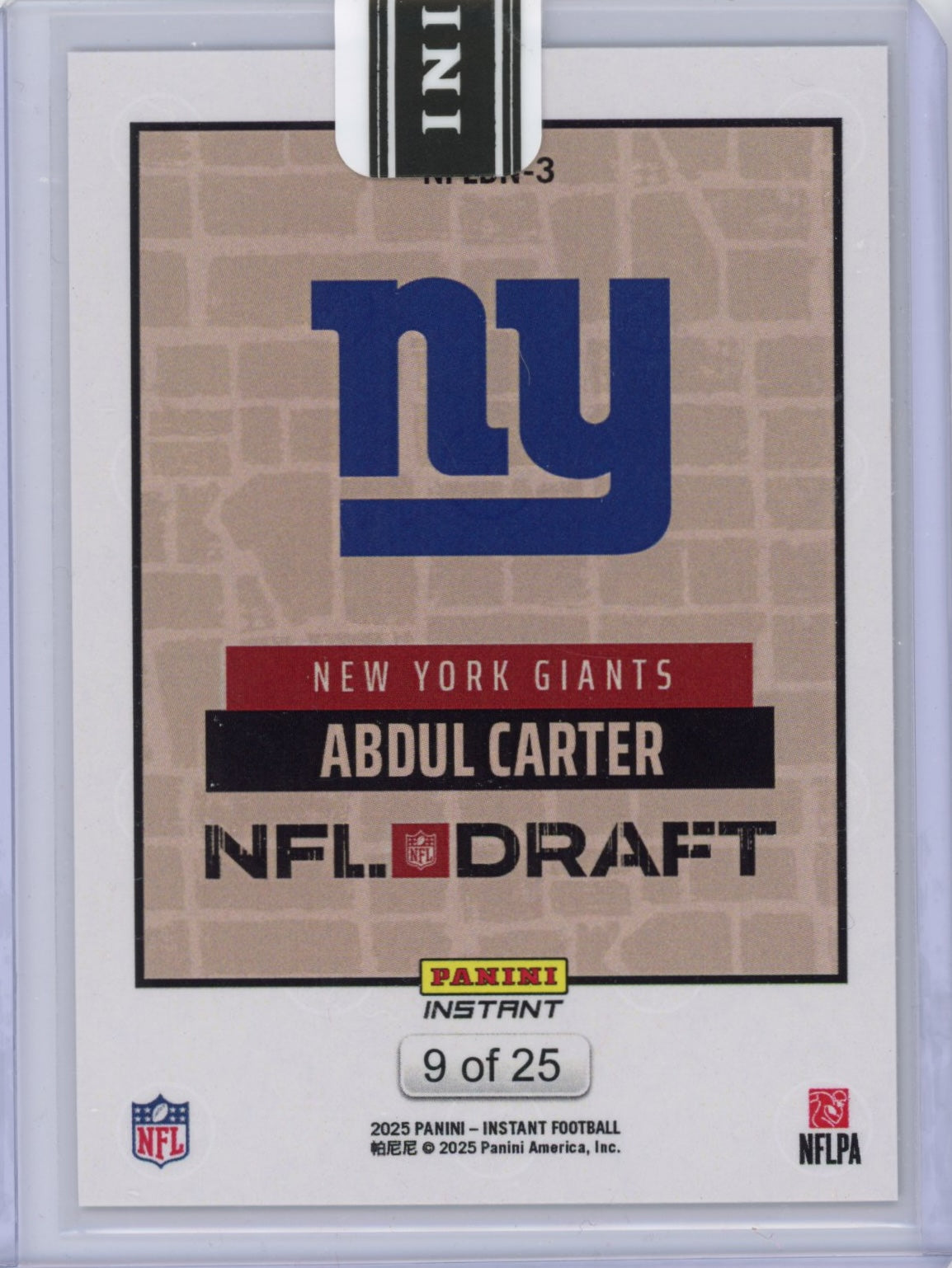 2025 Panini Instant NFL Abdul Carter #DN3 Draft Night Beige /25 Rookie RC Football Card