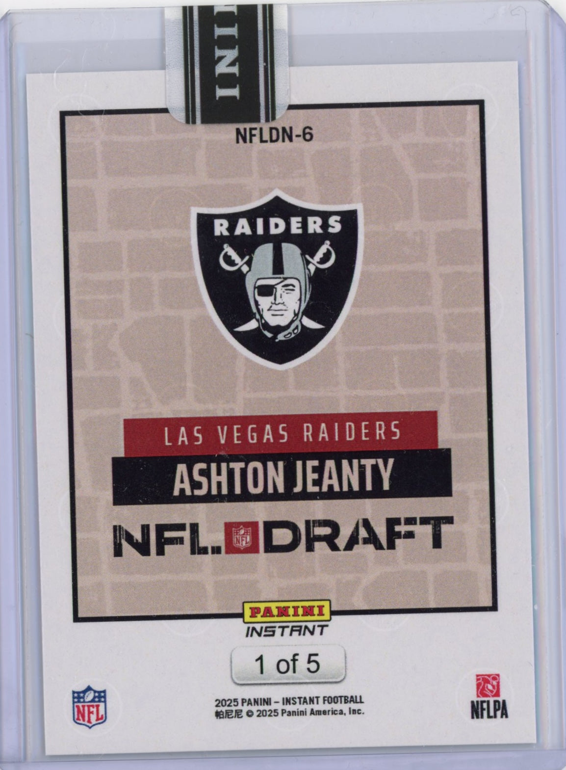 2025 Panini Instant NFL Ashton Jeanty #DN6 Draft Night Green /5 Rookie RC Football Card