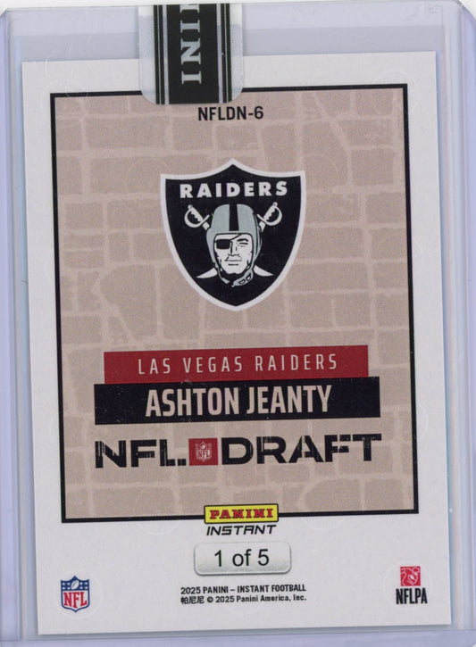 2025 Panini Instant NFL Ashton Jeanty #DN6 Draft Night Green /5 Rookie RC Football Card