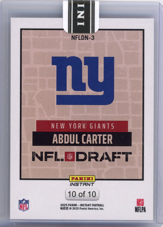 2025 Panini Instant NFL Abdul Carter #DN3 Draft Night Red /10 Rookie RC Football Card