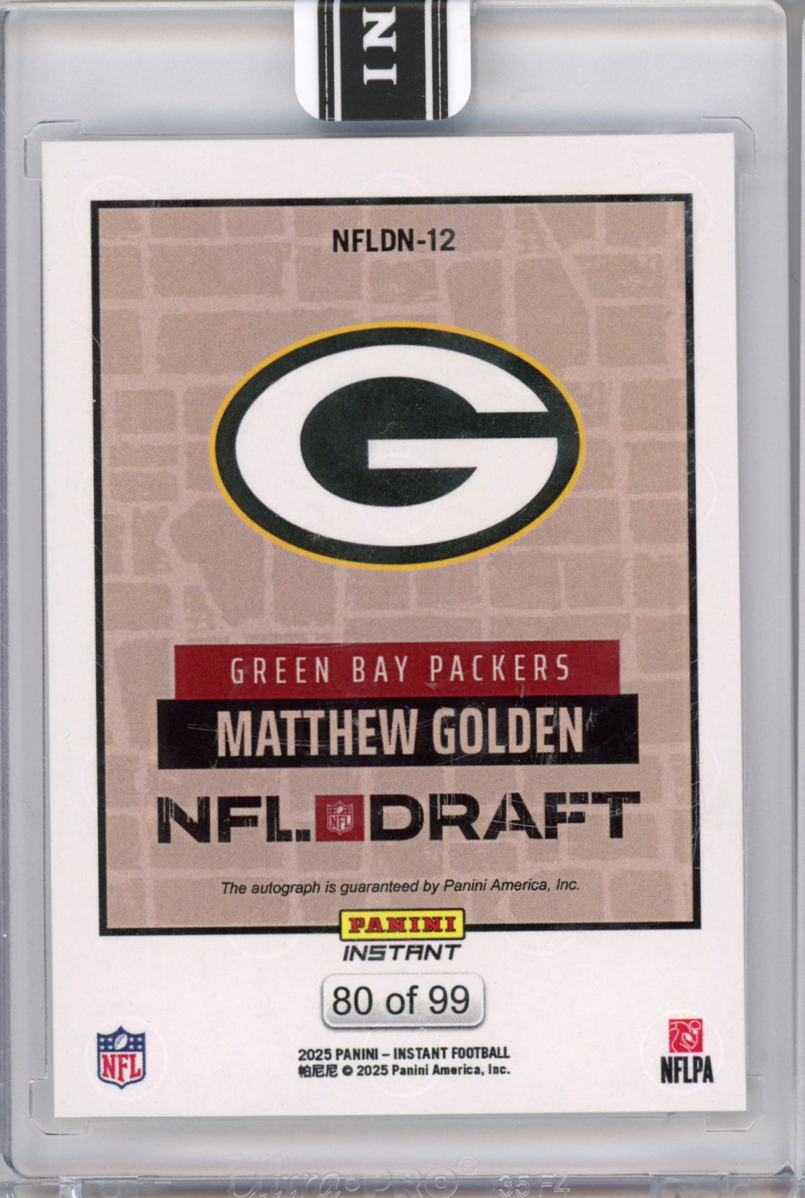 2025 Panini Instant NFL Matthew Golden #DN12 Draft Night Auto /99 Rookie RC Football Card