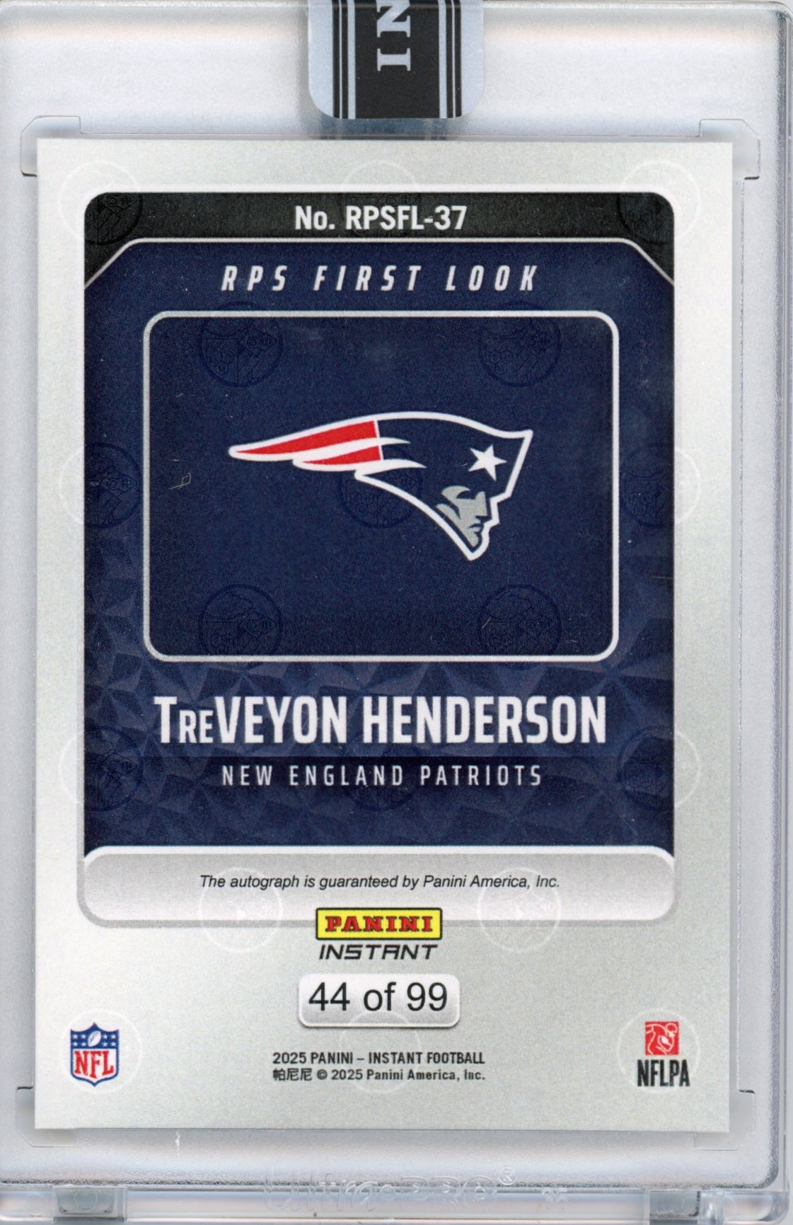 2025 Panini Instant NFL TreVeyon Henderson #37 RPS First Look Auto /99 Rookie RC Football Card