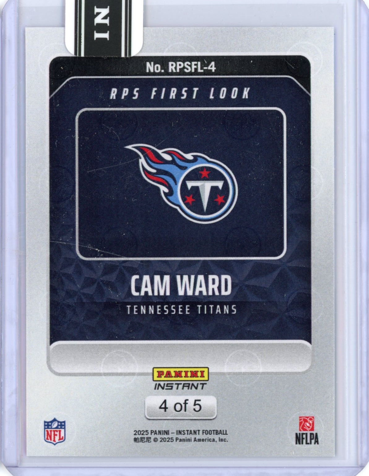 2025 Panini Instant NFL Cam Ward #4 RPS First Look Lightning /5 Rookie RC Football Card